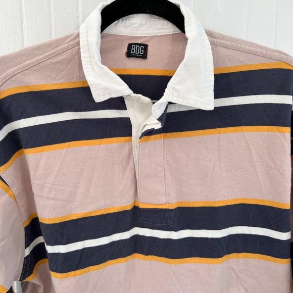 BDG Urban Outfitters Long Sleeve Striped Cropped Collared Top - Picture 3 of 3